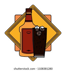 color tequila bottle and port glass beverage emblem
