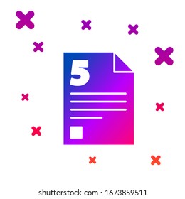 Icono de prueba de color o hoja de examen aislado en fondo blanco. Papel de prueba, examen o concepto de encuesta. Formas dinámicas aleatorias degradadas.  Ilustración vectorial