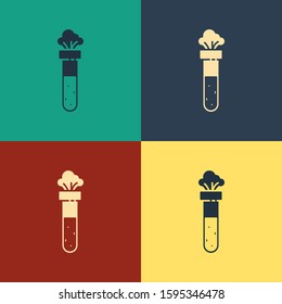 Color Test tube and flask chemical laboratory test icon isolated on color background. Laboratory glassware sign. Vintage style drawing. Vector Illustration
