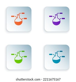 Color Test tube and flask chemical laboratory test icon isolated on white background. Laboratory glassware sign. Set colorful icons in square buttons. Vector