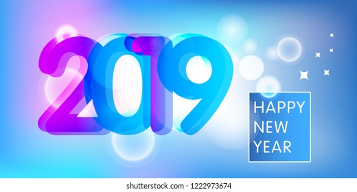 Color text 2019 on abstract background for Happy New Year celebration greeting card design.