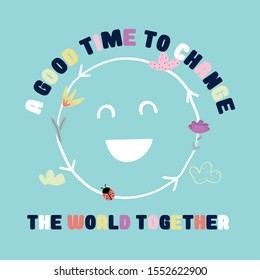 color text world smile face cloud sky child tee illustration art vector