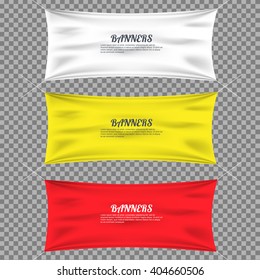 Color textile banners with folds template set. Separate shadow. Cotton and canvas, flag blank, advertising empty, vector illustration. Banner vector.