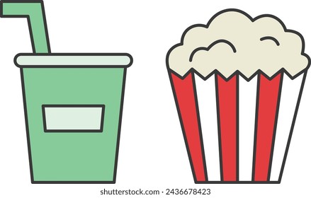 Color theme park related single item illustration icon set Junk food