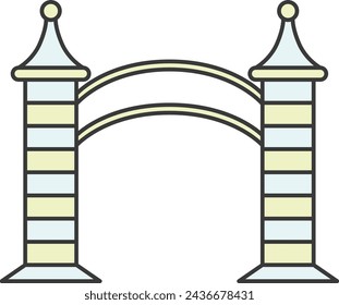 Color  theme park related single item illustration icon set entrance gate