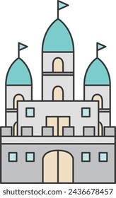 Color theme park related single item illustration icon set castle