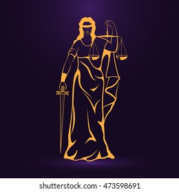 Color themis goddess of justice. Femida vector illustration. Lady goddess of justice symbol