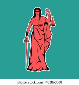 Color themis goddess of justice. Femida vector . Lady goddess of justice symbol.