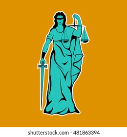 Color themis goddess of justice. Femida vector . Lady goddess of justice symbol.