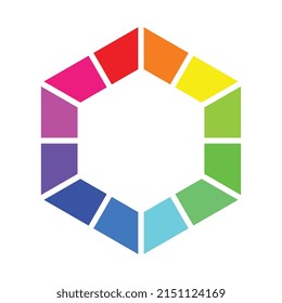 Color theory illustration design, 12 rainbow colors in hexagon shape
