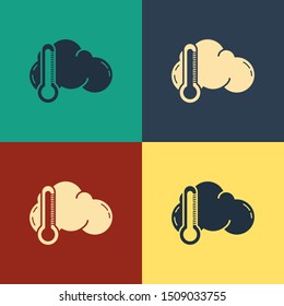 Color Thermometer and cloud icon isolated on color background. Vintage style drawing. Vector Illustration
