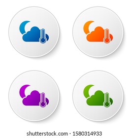 Color Thermometer and cloud with moon icon isolated on white background. Set icons in circle buttons. Vector Illustration