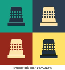 Color Thimble for sewing icon isolated on color background. Vintage style drawing. Vector Illustration