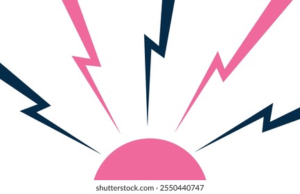 Trovão de cor, fundo branco. Ilustração da imagem de confronto do raio. Vetor simples de ilustração plana. Modelo para quadrinhos. Cor neon. Estilo do modelo de design da concorrência sem texto.