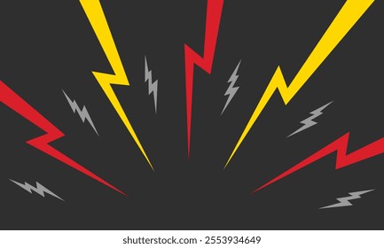 Color Thunder, white background. Confrontation image illustration of thunder bolt. Flat illustration simple Vector. Template for comic. Neon color. Style of horizontal design template without text.