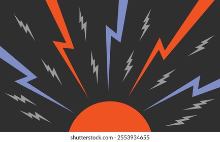 Color Thunder, white background. Confrontation image illustration of thunder bolt. Flat illustration simple Vector. Template for comic. Neon color. Style of horizontal design template without text.