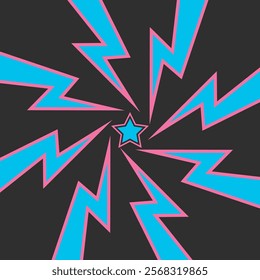 Color Thunderand and star in center background. Confrontation image illustration of thunder bolt. Flat illustration simple Vector. Template for comic. Style competition design template without text.