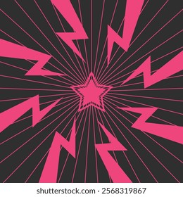 Color Thunderand and star in center background. Confrontation image illustration of thunder bolt. Flat illustration simple Vector. Template for comic. Style competition design template without text.