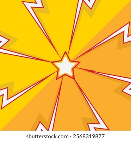 Color Thunderand and star in center background. Confrontation image illustration of thunder bolt. Flat illustration simple Vector. Template for comic. Style competition design template without text.
