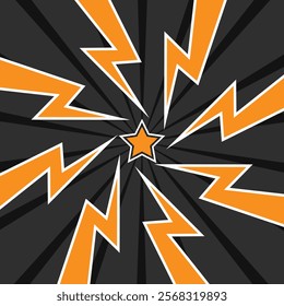 Color Thunderand and star in center background. Confrontation image illustration of thunder bolt. Flat illustration simple Vector. Template for comic. Style competition design template without text.