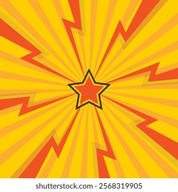 Color Thunderand and star in center background. Confrontation image illustration of thunder bolt. Flat illustration simple Vector. Template for comic. Style competition design template without text.