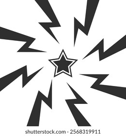 Color Thunderand and star in center background. Confrontation image illustration of thunder bolt. Flat illustration simple Vector. Template for comic. Style competition design template without text.