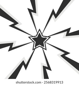 Color Thunderand and star in center background. Confrontation image illustration of thunder bolt. Flat illustration simple Vector. Template for comic. Style competition design template without text.