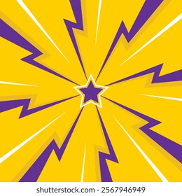 Color Thunderand and stars background. Confrontation image illustration of thunder bolt. Flat illustration simple Vector. Template for comic. Style of competition design template without text.