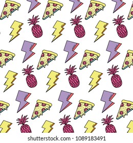 color thunders with pineapple and pizza food background