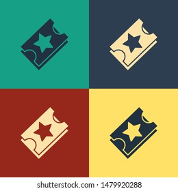 Color Ticket icon isolated on color background. Amusement park. Vintage style drawing. Vector Illustration
