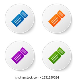 Color Ticket icon isolated on white background. Set icons in circle buttons. Vector Illustration