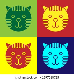 Color Tiger zodiac sign icon isolated on color background. Astrological horoscope collection.  Vector Illustration