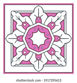 Color tile ornament of flower. Print for the cover of the book, postcards, t-shirts. Illustration for rugs.