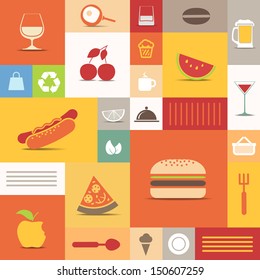 Color tiles with food icons collection