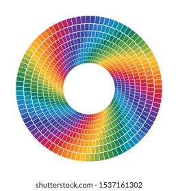 color tiles that makes a concentric circles. full color spectrum rainbow dashed rings. vector element for design with copy space.