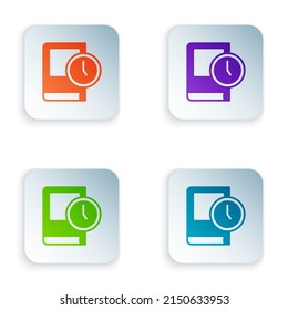 Color Time for book icon isolated on white background. Set colorful icons in square buttons. Vector