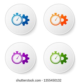 Color Time Management icon isolated on white background. Clock and gear sign. Productivity symbol. Set icons in circle buttons. Vector Illustration
