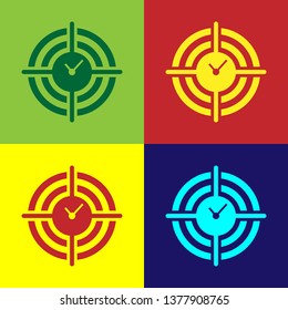 Color Time Management icon isolated on color backgrounds. Clock and gear sign. Productivity symbol. Vector Illustration