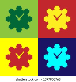 Color Time Management icon isolated on color backgrounds. Clock and gear sign. Productivity symbol. Vector Illustration