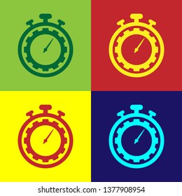 Color Time Management icon isolated on color backgrounds. Clock and gear sign. Productivity symbol. Vector Illustration