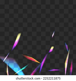 Color Tinsel Vector Transparent Background. Bright Spectrum Paper Pattern. Holo Flash Abstract Brochure. Light Falling Sparkle Texture.