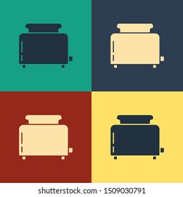 Color Toaster with toasts icon isolated on color background. Vintage style drawing. Vector Illustration