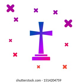 Color Tombstone with cross icon isolated on white background. Grave icon. Gradient random dynamic shapes. Vector Illustration