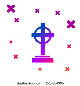 Color Tombstone with cross icon isolated on white background. Grave icon. Gradient random dynamic shapes. Vector Illustration