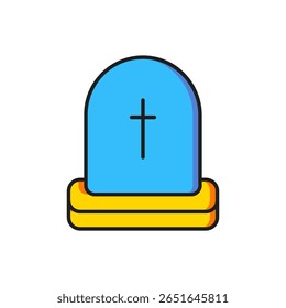 Tombstone colorido com RIP escrito em seu ícone isolado no fundo branco. Ícone Grave. Feliz festa de Halloween. Estilo de contorno preenchido plano com sombra. Vetor