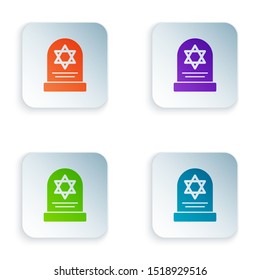 Color Tombstone with star of david icon isolated on white background. Jewish grave stone. Gravestone icon. Set icons in colorful square buttons. Vector Illustration