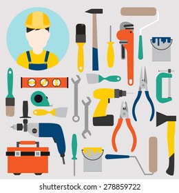 Color tools for repair and home improvement. Vector illustration.