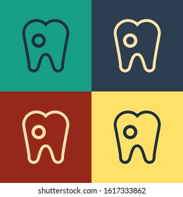 Color Tooth with caries icon isolated on color background. Tooth decay. Vintage style drawing. Vector Illustration