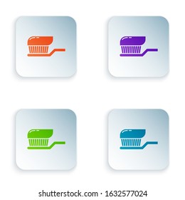 Color Toothbrush with toothpaste icon isolated on white background. Set icons in square buttons. Vector Illustration