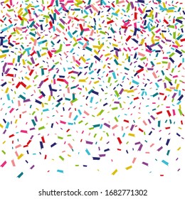 Color Top Rain Postcard. Confetti Postcard. Shine FallingFestive Illustration. Rainbow Independence Background.